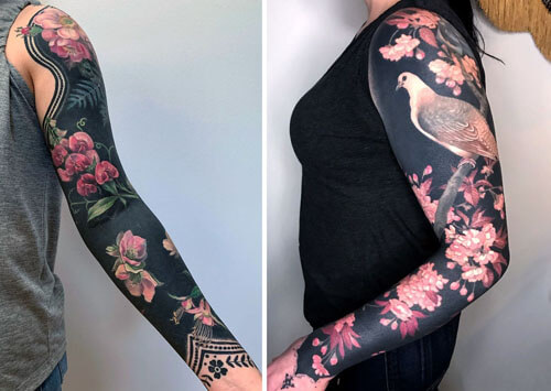 Татуировки с цветами на чёрном фоне стали визитной карточкой талантливой художницы
