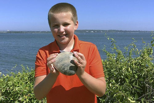 Удачливый мальчик обнаружил очень крупного моллюска