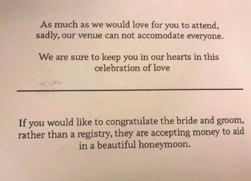 Жених с невестой, не пригласившие гостей, всё равно пожелали получить с них деньги
