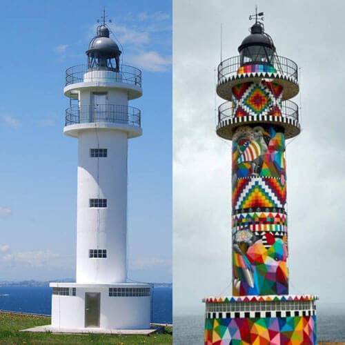Обычный и неприметный маяк превратился в красочное произведение искусства