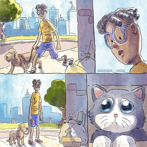 Иллюстратор не только приютил котёнка, но и запечатлел эту историю в комиксе