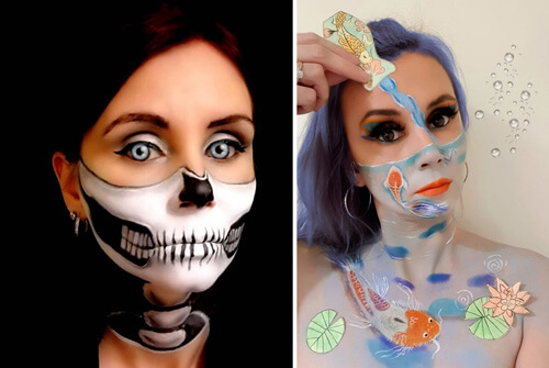 Краски помогают художнице создавать иллюзии на собственном лице