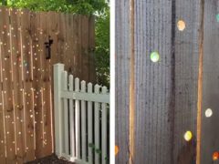 Мастерица с помощью цветных шариков преобразила скучный забор