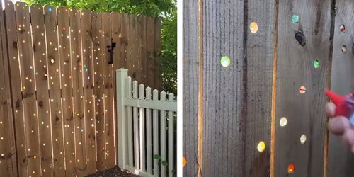 Мастерица с помощью цветных шариков преобразила скучный забор