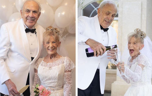 Пожилые супруги, прожившие вместе 59 лет, устроили свадебную фотосессию