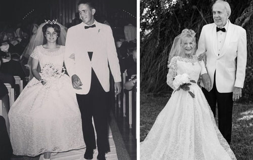 Пожилые супруги, прожившие вместе 59 лет, устроили свадебную фотосессию