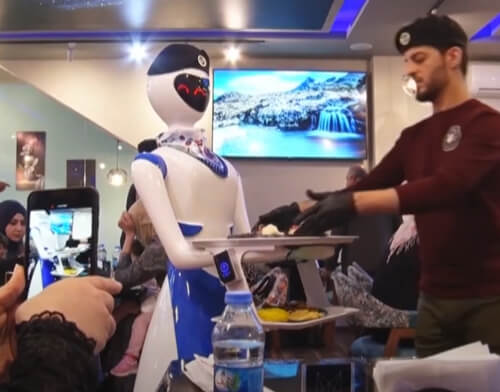 В ресторане появились роботы-официанты, развозящие по залу еду