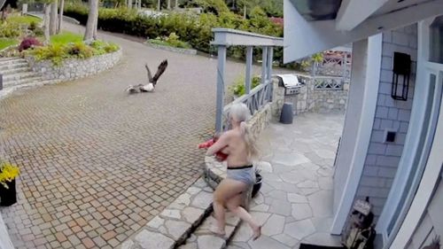 Мать одновременно и покормила ребёнка грудью, и спасла домашнего гуся от орлана