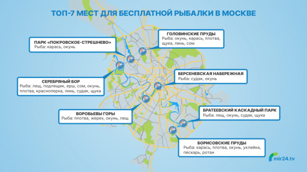 Топ-7 мест для рыбалки в черте Москвы. Инфографика