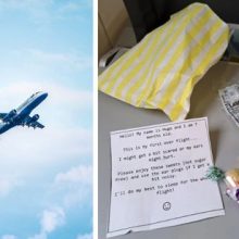 Родители маленького авиапассажира вручили людям конфеты и беруши