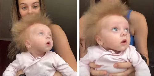 Новорожденная девочка может похвастаться волосами, торчащими в разные стороны