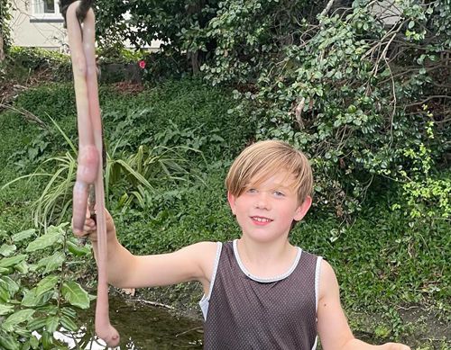 Мальчик нашёл гигантского земляного червяка длиной около метра