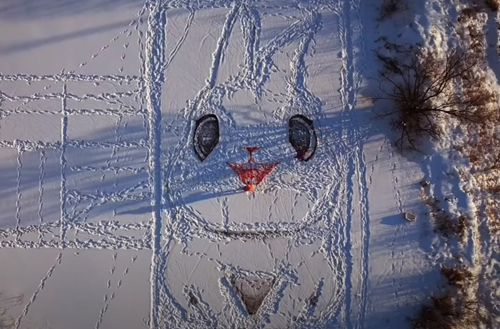 В честь нового года фермер изобразил на снегу гигантского кролика