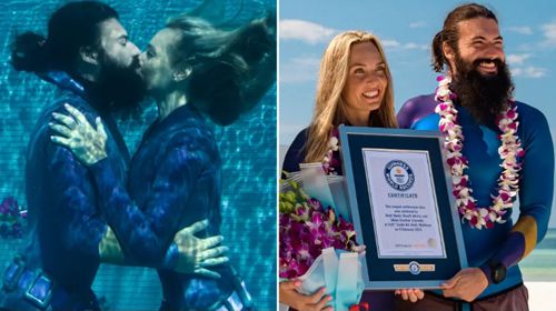 Пара отметила День влюблённых самым долгим подводным поцелуем