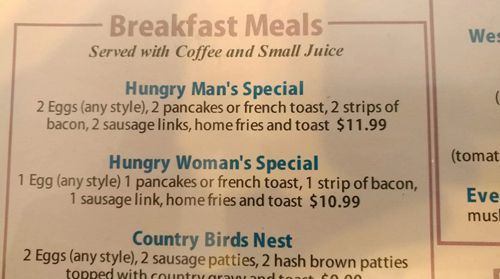 Людям не понравился ресторан, подающий специальные завтраки для мужчин и для женщин