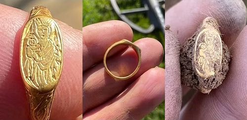 Гуляя в поле с металлоискателем, мужчина нашёл редкое золотое кольцо