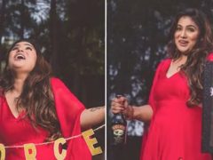 Нарядившись в красное платье, женщина устроила фотосессию в честь развода