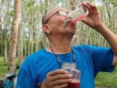 Чтобы поддерживать себя в отличной форме, бизнесмен пьёт крокодилью кровь с алкоголем