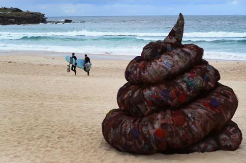 На пляже появилась четырёхметровая куча экскрементов, сделанная из пластика