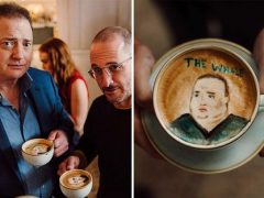 Бариста рисует портреты знаменитостей на кофейной пенке