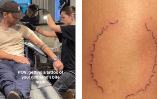 Бойфренд позволил девушке укусить его, а после сделал татуировку со следами укуса