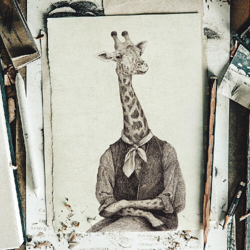 Художник рисует забавные винтажные портреты животных
