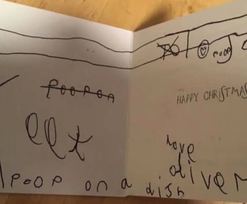 Отправив одноклассникам открытки, мальчик пожелал им угоститься экскрементами