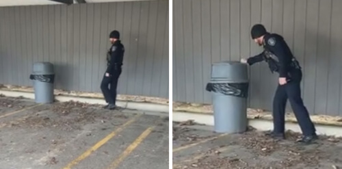 Полицейские провели «обыск» мусорного бака, чтобы выгнать оттуда енота